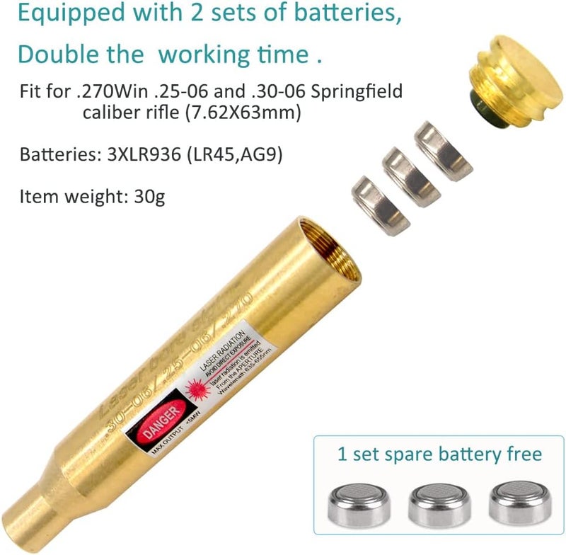 MOSANDON .30-06/25-06/270 Bore Sight Laser Red Dot Cartridge Laser bore Sighter with 2 Sets of Batteries - Image 2